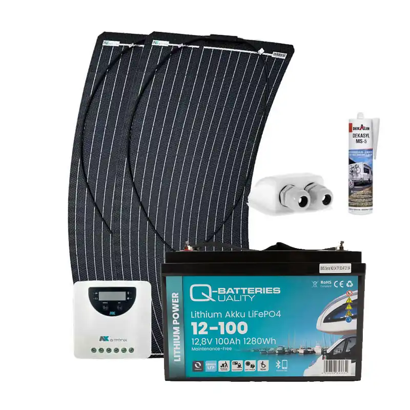 Preiswert a-TroniX Solaranlage Wohnmobil 200W mit 100Ah Lithium Batterie und MPPT Laderegler