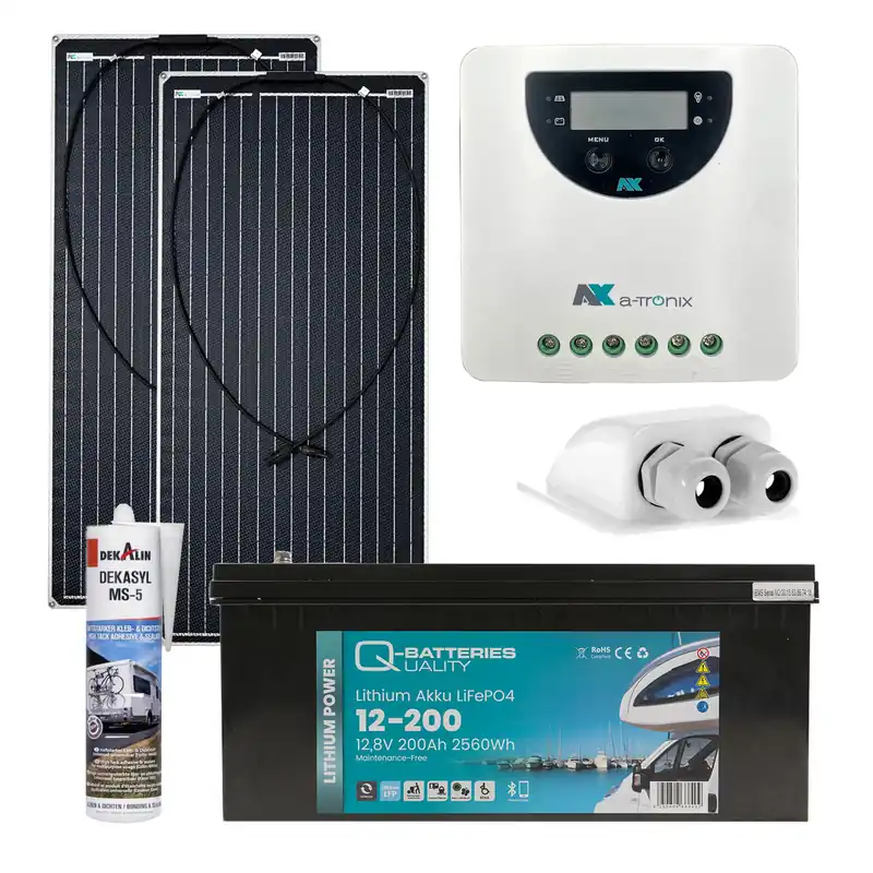 Rabatt a-TroniX Solaranlage Wohnmobil 200W mit 200Ah Lithium Batterie und MPPT Laderegler