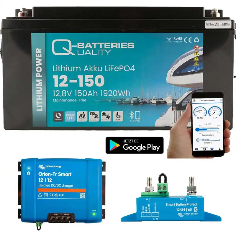 Q-Batteries Lithium Akku 12,8V 150Ah mit Victron Orion-Tr 12/12-18A DC/DC Zertifiziert