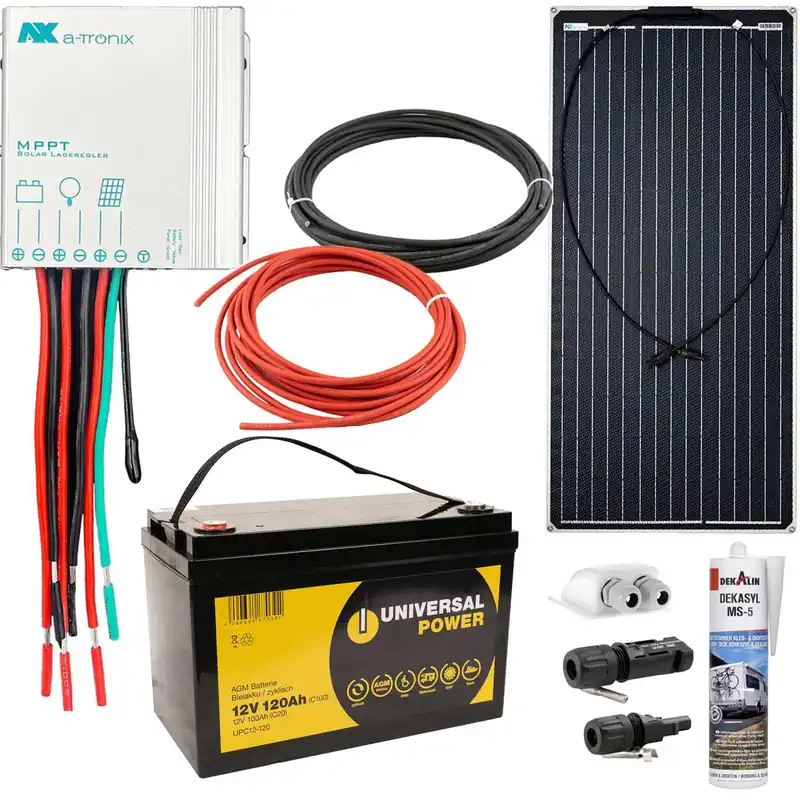 a-TroniX Solaranlage Wohnmobil 100W mit 120Ah Batterie und MPPT Laderegler Solange Der Vorrat Reicht