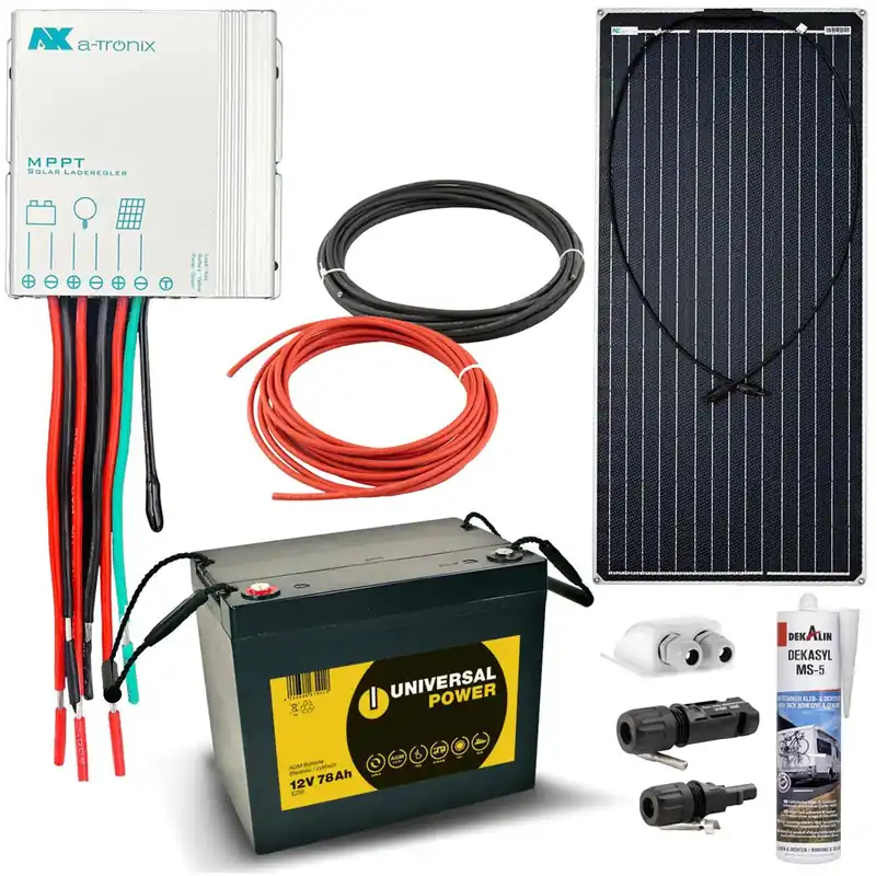 a-TroniX Solaranlage Wohnmobil 100W mit 75Ah Batterie und MPPT Laderegler Expressversand