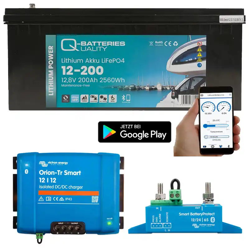 Q-Batteries Lithium Akku 12,8V 200Ah mit Victron Orion-Tr 12/12-18A DC/DC Sale