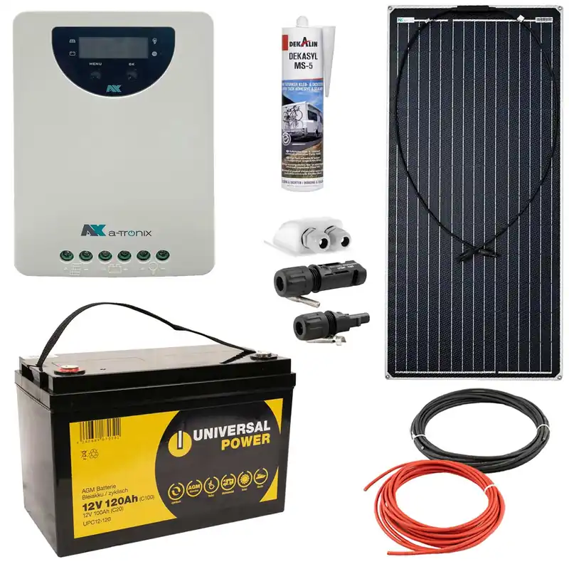 a-TroniX Solaranlage Wohnmobil 300W mit 120Ah Batterie und MPPT Laderegler Echt