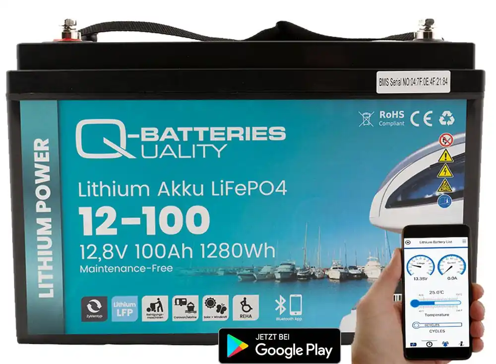Q-Batteries Lithium Akku 12-100 12,8V 100Ah 1280Wh LiFePO4 Batterie mit Bluetooth Heizung Angebot