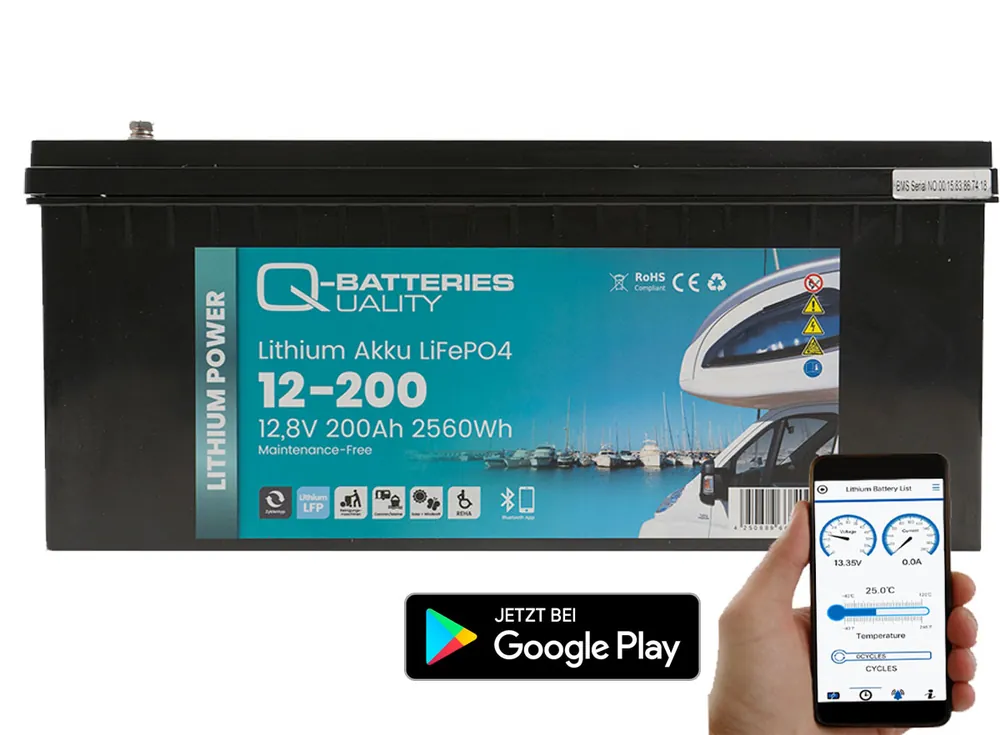 Begrenztes Angebot Q-Batteries Lithium Akku 12-200 12,8V 200Ah 2560Wh LiFePO4 Batterie mit Bluetooth