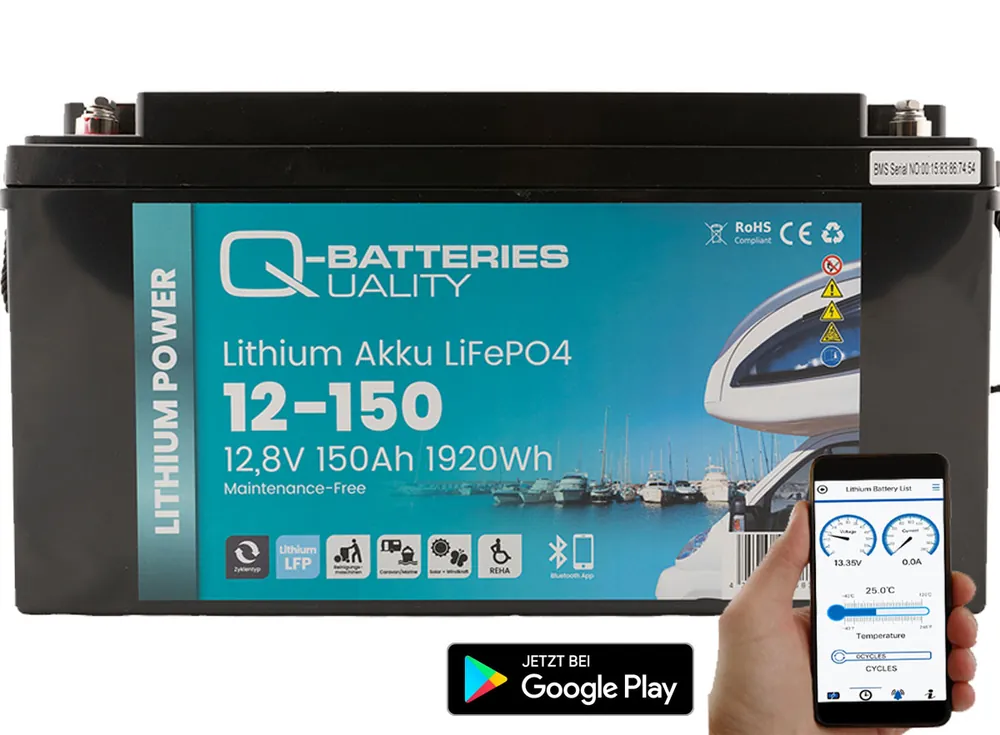 Q-Batteries Lithium Akku 12-150 12,8V 150Ah 1920Wh LiFePO4 Batterie mit Bluetooth Solange Der Vorrat Reicht