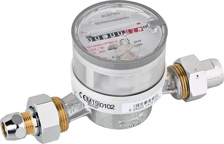 Geprüft Eckventilzähler warm Q3=2,5 (QN 1,5m /h) Baul. 80mm DN20 Inkl. Beglaubigungsgebü