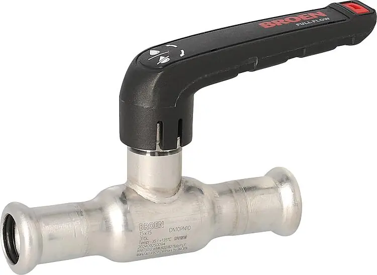 Highlight Edelstahl Press-Kugelhahn mit Handhebel DN10 (3/8") Pressanschluss 15x15, M-Kontur