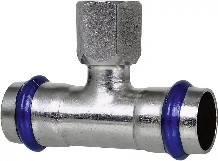 Edelstahl Pressfitting T-Stück mit IG 15mm x 1/2" x 15mm V-Kontur Zertifiziert
