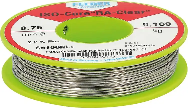 Schneller Versand Elektronik-Lötdraht, ISO-Core "RA-Clear", Sn100Ni+, 2,2 % Flussmittelanteil, 0,75 mm, 0,100 kg