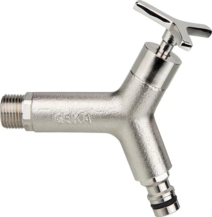 Geka Auslaufhahn, 1/2", Messing vernickelt, mit Stecker Messing Stecksystem Bestpreis