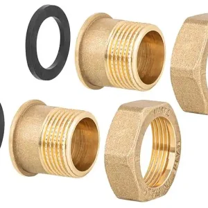 Gewindeanschluß-Verschr. 1 1/2" mit je 2 Überwurfmuttern, Gewindetüllen und Dich Top-Preis