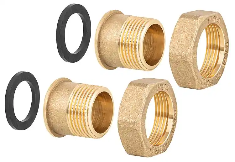 Gewindeanschluß-Verschr. 1 1/2" mit je 2 Überwurfmuttern, Gewindetüllen und Dich Top-Preis