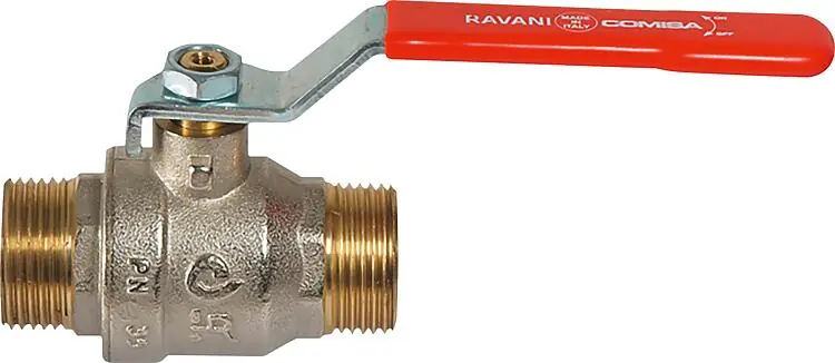 Jetzt Kaufen Messing Kugelhahn DN15 (1/2") AG/AG mit Stahl-Handhebel rot PN45