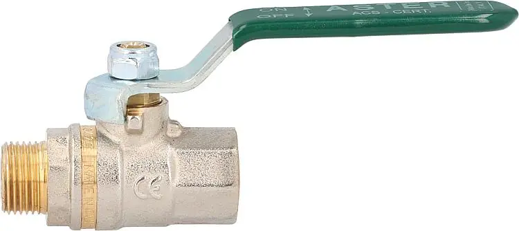 Messingkugelhahn ASTER AG/IG 1 1/2" DVGW-zertifiziert mit grünem Stahlhebel Echt