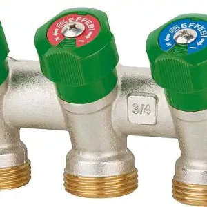 Trinkwasserverteiler 3-fach DN 20 (3/4"), PN16, absperrbar DVGW geprüft, Messing Neu Im Sortiment