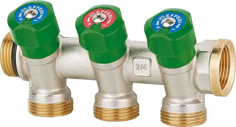 Trinkwasserverteiler 3-fach DN 20 (3/4"), PN16, absperrbar DVGW geprüft, Messing Neu Im Sortiment