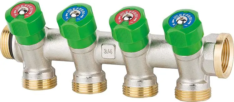 Begrenztes Angebot Trinkwasserverteiler 4-fach DN 20 (3/4"), PN16, absperrbar DVGW geprüft, Messing