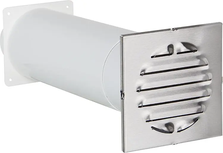 Expressversand Teleskopkanal-Lüfter Anschluss rund 150 mm Außengit. 200x200 mm V2A eckig