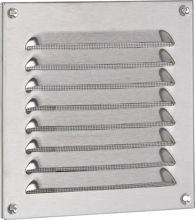 Preisreduziert Wetterschutzgitter Edelstahl mit Insektenschutz,Schrauben u. Dübel 150x150 mm