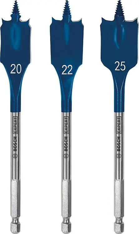 Flachfräsbohrer BOSCH 3-teilig Expert SELFCUT Ø 20/22/25mm, Länge 152 mm mit 1/4" Sechskantaufnahme Markenware