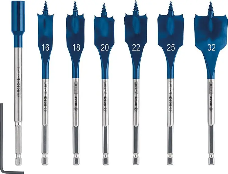 Flachfräsbohrer BOSCH 7-teilig Expert SELFCUT Ø 16/18/20/22/25/32mm, Länge 152 mm mit 1/4" Sechskantaufnahme Beliebt