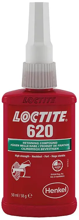 Geprüft Fügeklebstoff hochfest  hochtemperaturbeständig (DVGW) LOCTITE 620, 50ml Dosierflasche