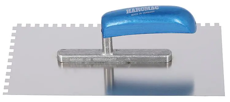 Günstig Glättekelle HAROMAC 6x6 gezahnt 280mm rostfrei blaues Heft
