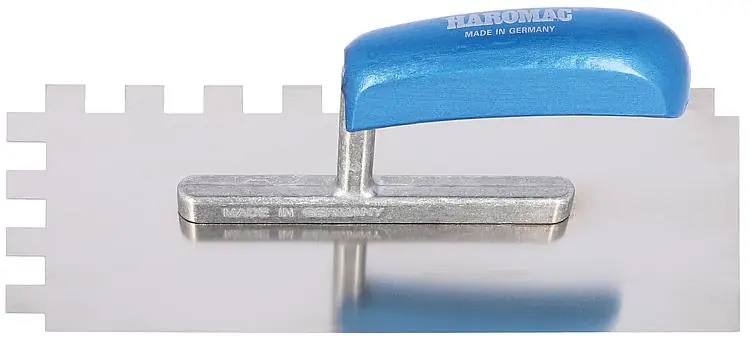 Glättkelle HAROMAC 15x15mm gezahnt, rostfrei 280x130x0,7mm Geprüft