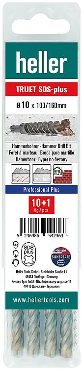 Echt Hammerbohrer HELLER® TRIJET ULTIMATE mit SDS-Plus Aufnahme Ø 10,0 x 100/160