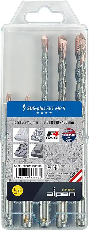Hammerbohrer-Set Alpen 5-teilig SDS-plus Ø 5, 6, 6, 8, 10 mm Versand Am Gleichen Tag
