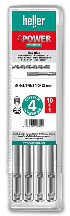 Hammerbohrerset HELLER® 4Power mit SDS-Plus Aufnahme Ø 6,0 x 160/100 mm VPE 11 Stück Mega-Angebot
